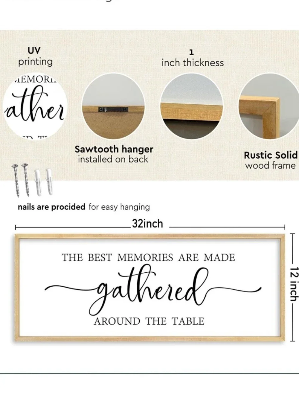 Gathered Wall Sign - White and Natural Wood Home Wall Decor 32x12